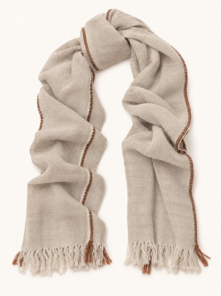 Luxurious, soft ecru cashmere scarf with brown trim, 70x180 cm