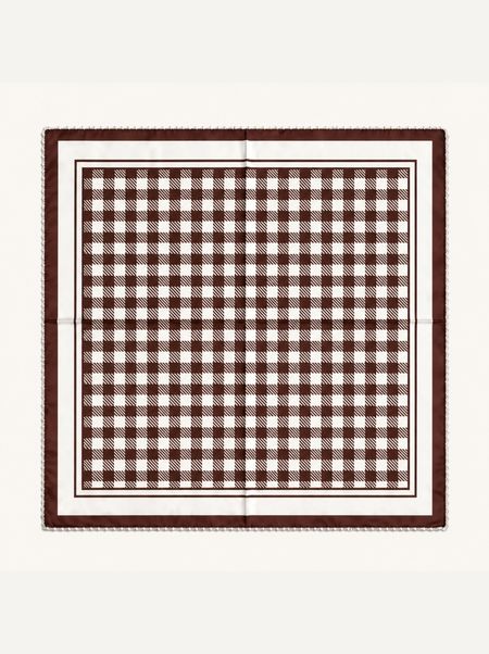 Apaszka jedwabna brązowa w geometryczne wzory 53x53 cm