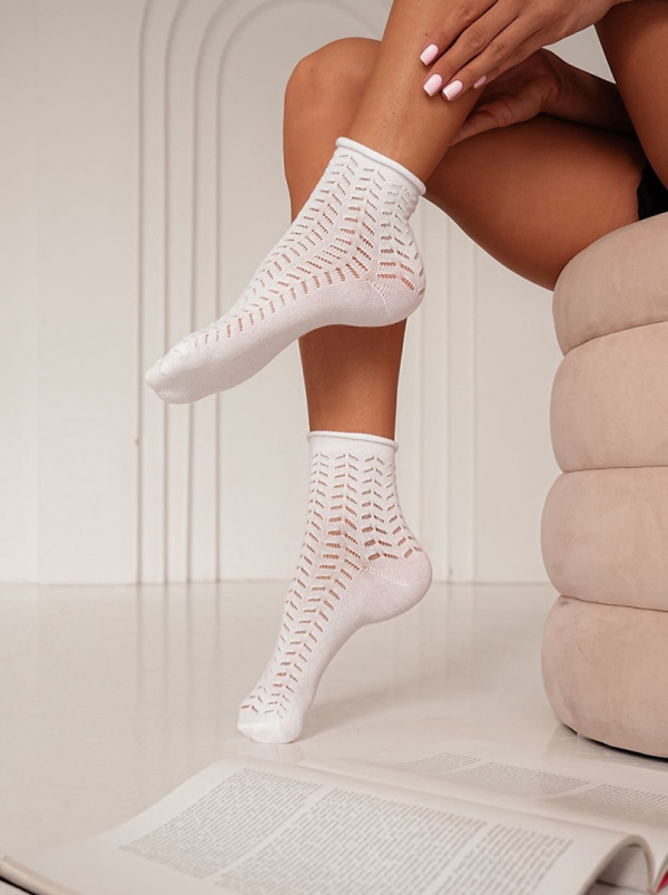 Women's white openwork socks