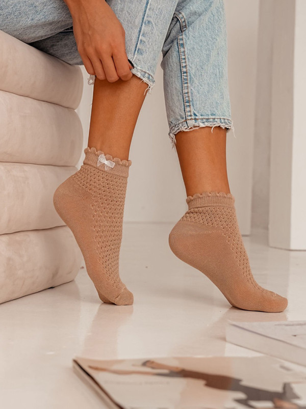 Skarpetki damskie ażurowe z kokardką