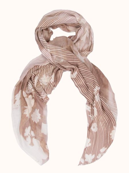 Lekki szal brązowy w beżowe kwiaty  90cm x 200cm