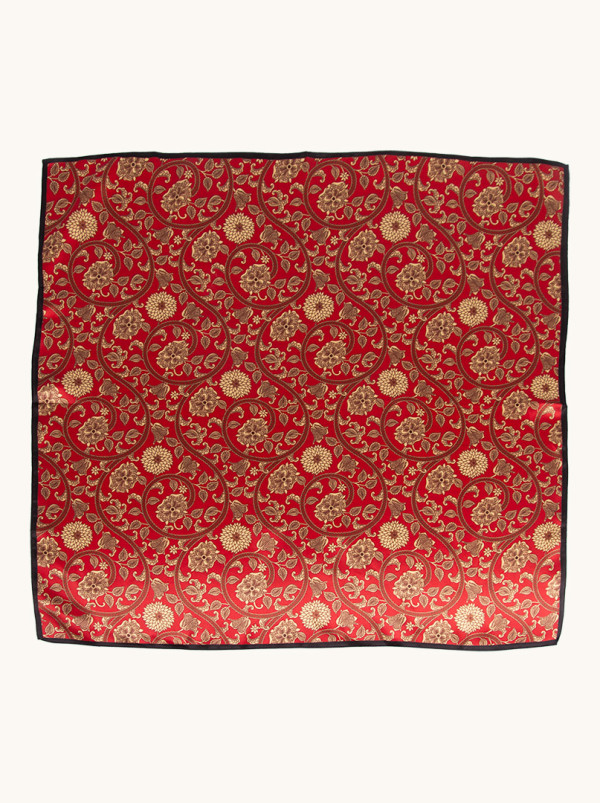 Apaszka  jedwabna czerwona z motywem roślinnym 53x53 cm PREMIUM