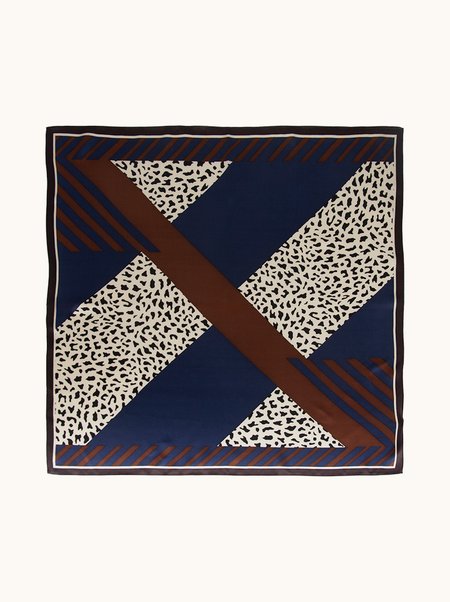 Blue Silk Scarf with Leopard Print, 53x53 cm