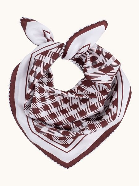 Apaszka jedwabna brązowa w geometryczne wzory 53x53 cm