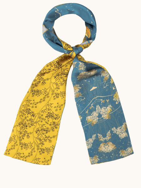 Szal jedwabny w roślinny wzór 16x145 cm