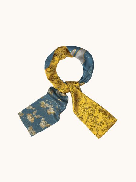 Szal jedwabny w roślinny wzór 16x145 cm