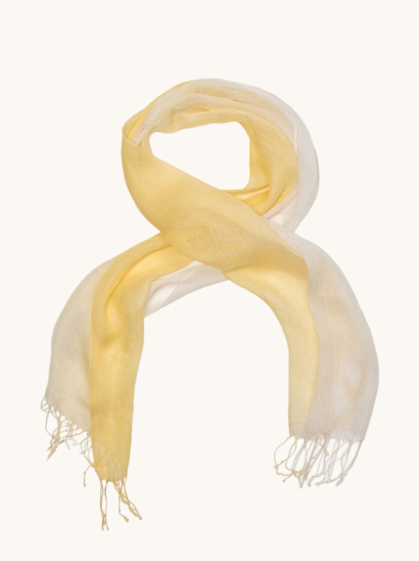 Lekki szal lniany z frędzlami żółto-kremowy 55cm x180cm