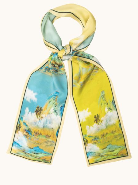Szal jedwabny żółty inspirowany naturą 16x145 cm