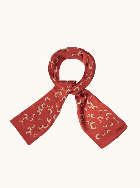 Szal jedwabny czerwony w roślinny wzór 16x145 cm