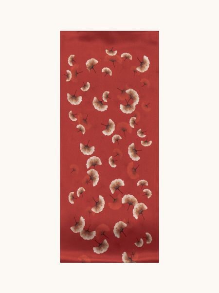 Szal jedwabny czerwony w roślinny wzór 16x145 cm