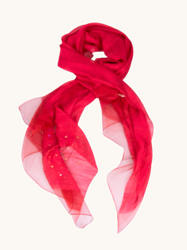 Red evening shawl in silk and viscose with glittering appliqués 92cm x 200cm