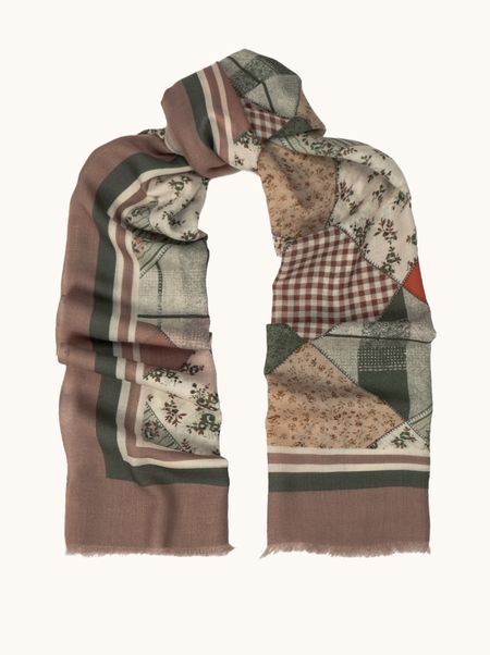 Szal 100% wełna w geometryczne wzory 65x190 cm