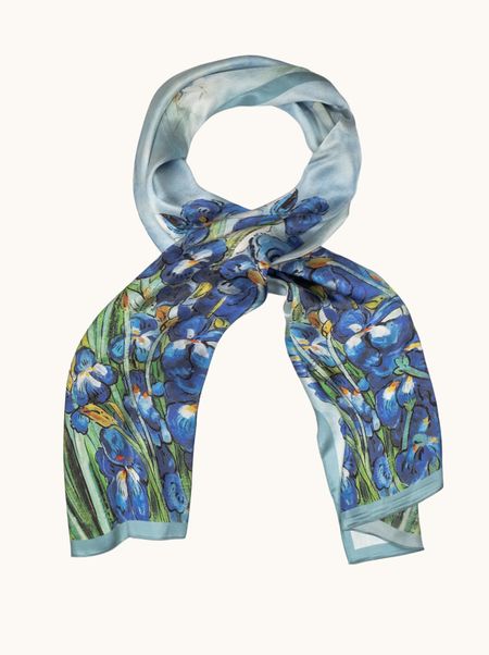 Szal jedwabny niebieski w kwiaty 55x175 cm