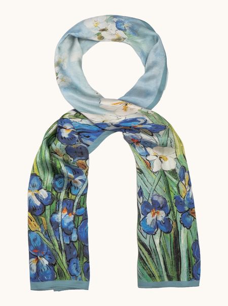 Szal jedwabny niebieski w kwiaty 55x175 cm