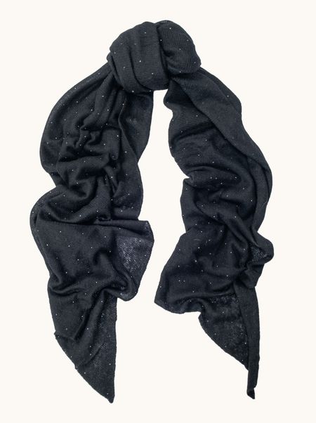 Kaszmirowy szal z dżetami w kolorze czarnym 75x200 cm PREMIUM