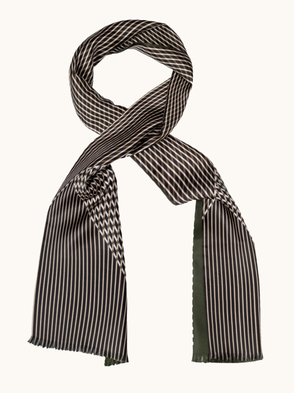 Ekskluzywny szal męski zielony w geometryczne wzory 25 cm x 160 cm