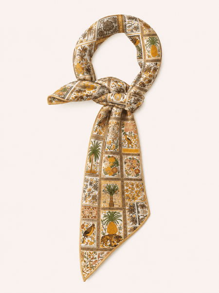 Wool and silk scarf with tropical patterns, 65x65 cm