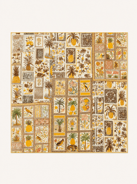 Wool and silk scarf with tropical patterns, 65x65 cm