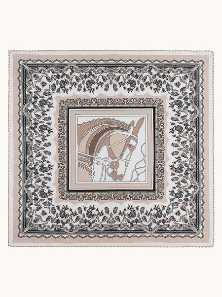 Apaszka jedwabna beżowa z ornamentem 53x53 cm