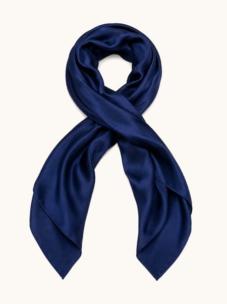 Navy blue silk scarf, 55x175 cm