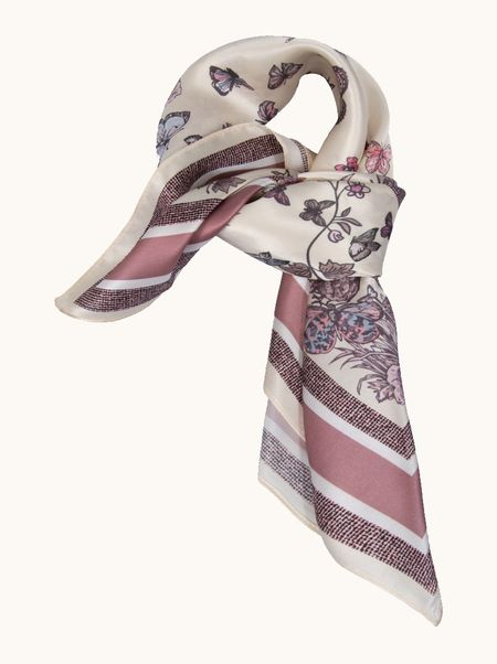 Apaszka jedwabna różowa w motyle 70x70 cm