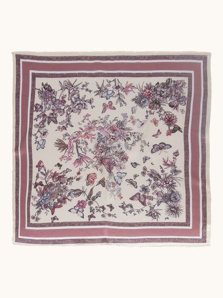 Apaszka jedwabna różowa w motyle 70x70 cm