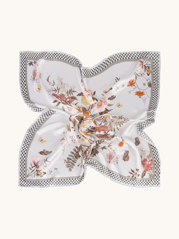 Apaszka  jedwabna Botaniczna elegancja 90cm x 90cm 