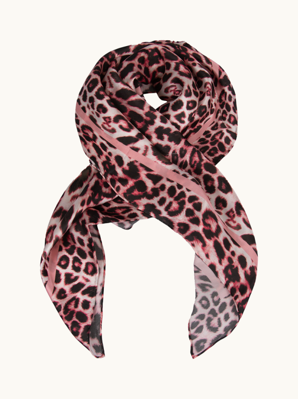 Apaszka  jedwabna różowa panterka  90cm x 90cm 