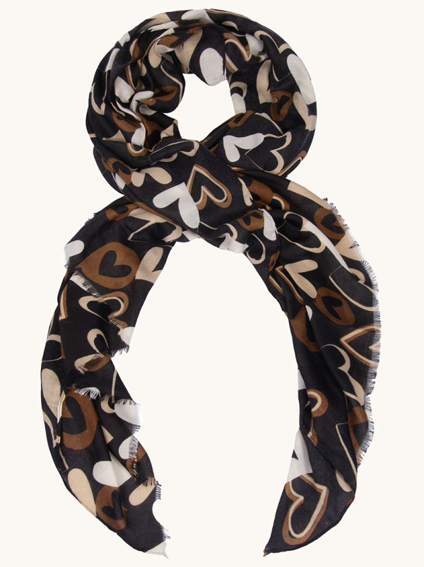 Szal z wiskozą w kolorze czarnym w serca  90x180 cm