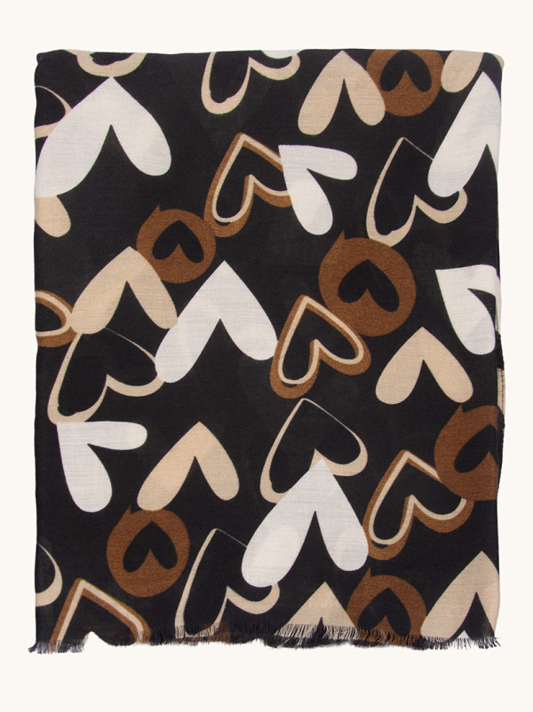 Szal z wiskozą w kolorze czarnym w serca  90x180 cm