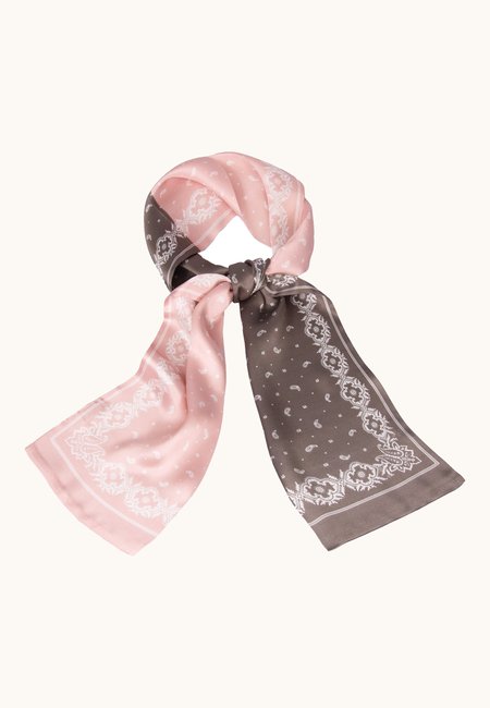 Pink silk scarf with a paisley pattern, 16x145 cm