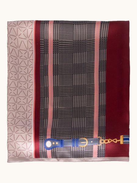 Szal jedwabny beżowy w pepitkę 55x175 cm