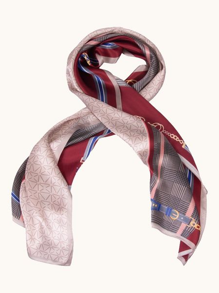 Szal jedwabny beżowy w pepitkę 55x175 cm