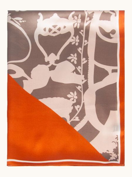 Orange silk scarf with geometric pattern 55x175 cm