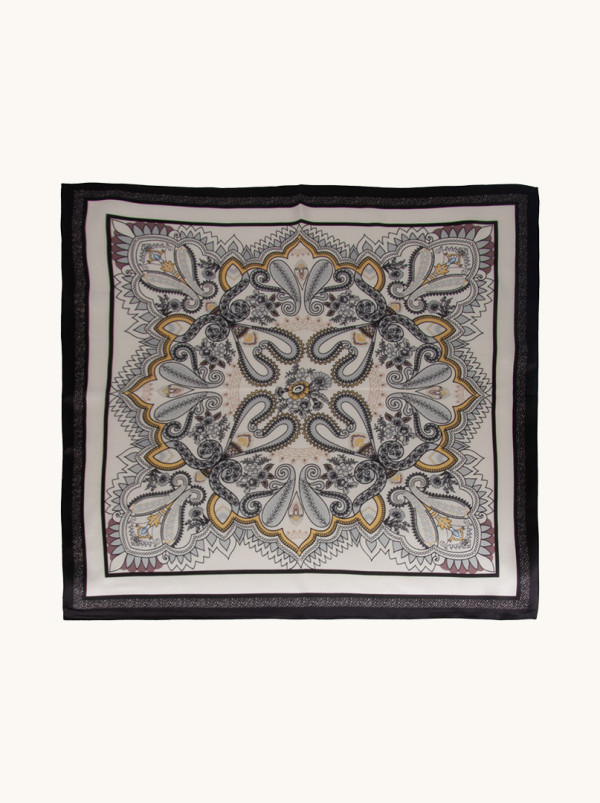 Small silk gavroche scarf in paisley black/grey 53cm x53cm