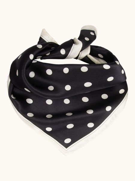 Apaszka jedwabna czarna w białe grochy 53x53 cm