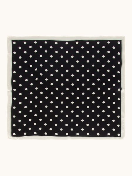 Apaszka jedwabna czarna w białe grochy 53x53 cm