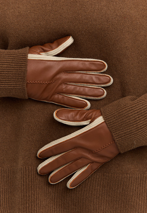 Rękawiczki brązowe ze skóry owczej ocieplane wełną