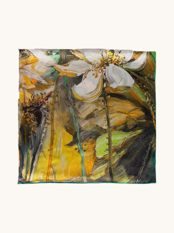 Large silk scarf with painterly flowers 110cm x 110cm