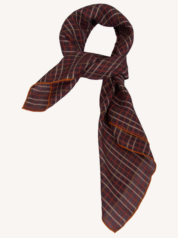 Apaszka z wełną brązowa w kratę bandama 68x73 cm