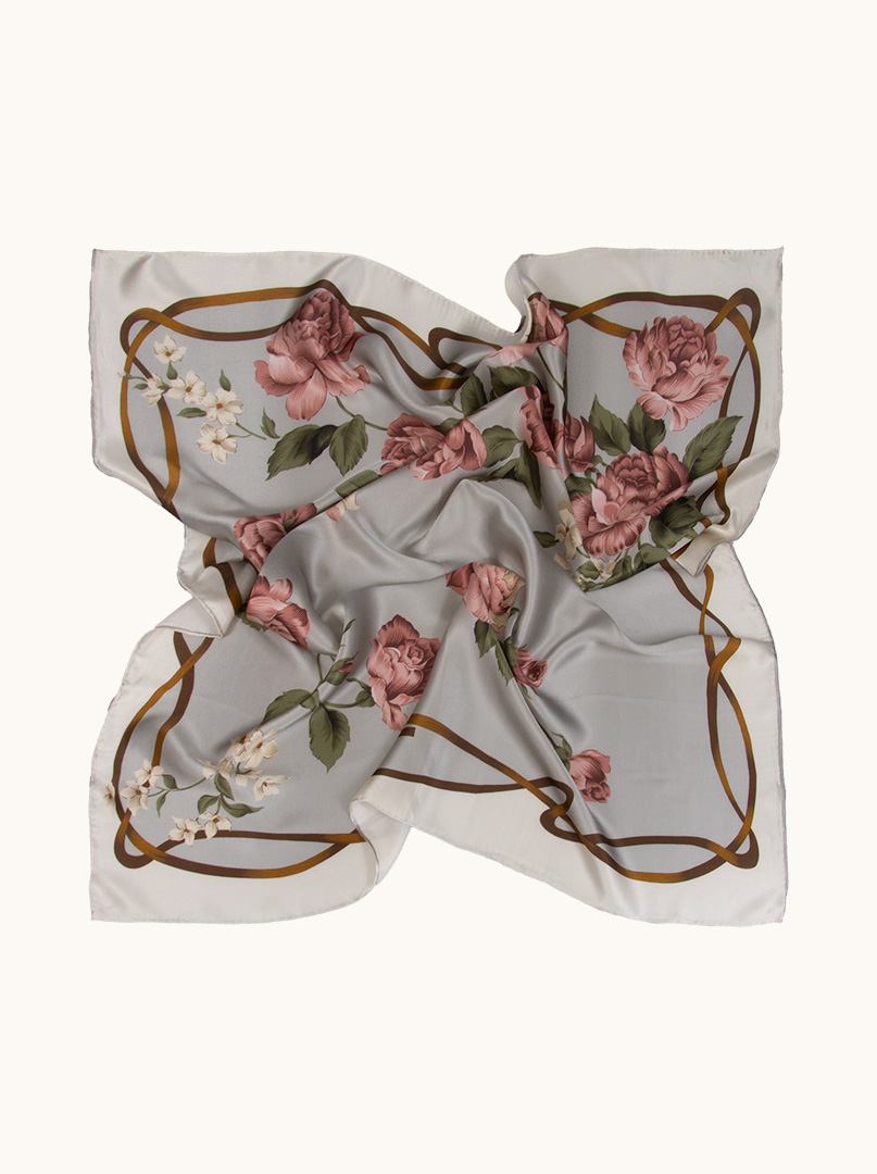 Apaszka  jedwabna z motywem pudrowych róż  90cm x 90cm PREMIUM zdjęcie 4