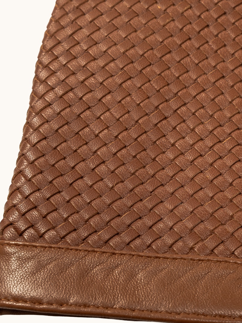 Rękawiczki skórzane karmelowe o plecionej strukturze ocieplane wełną M zdjęcie 4