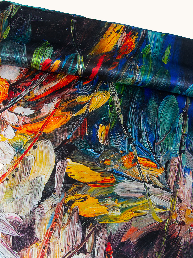 Duża chusta jedwabna Impresjonistyczne kwiaty 110cm x110 cm  zdjęcie 4