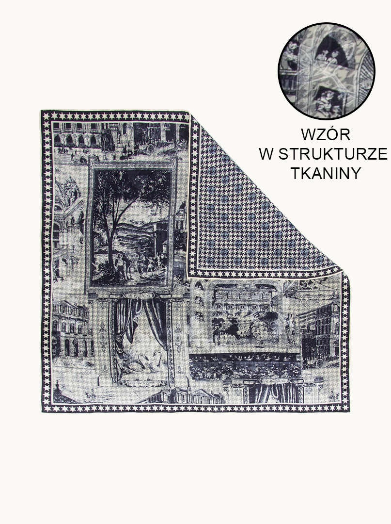 Średnia apaszka jedwabna dwustronna z  tłoczonym  wzorem retro  66cm x 66cm zdjęcie 1