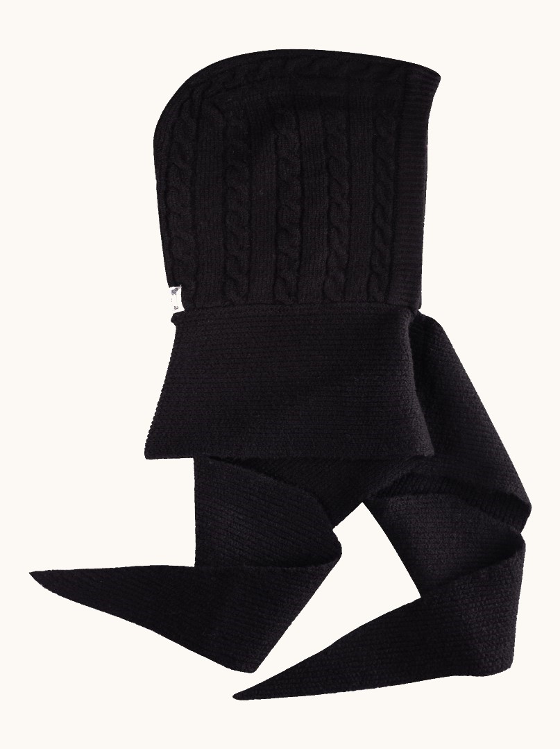 Czarny kaptur z długim szalem z wełną zdjęcie 3