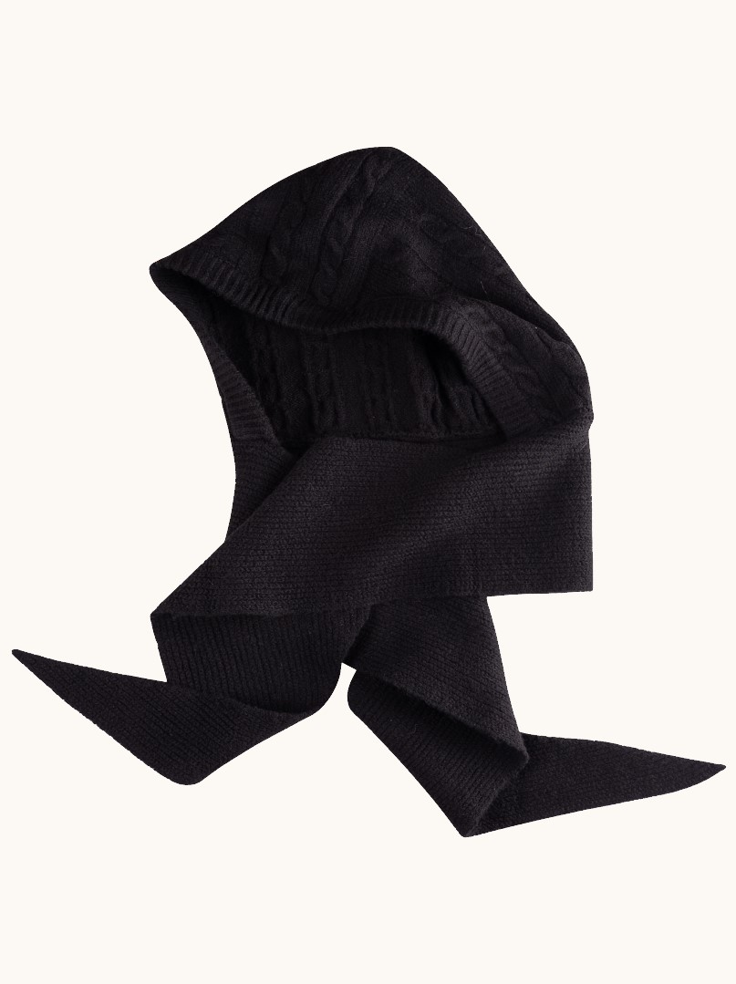 Czarny kaptur z długim szalem z wełną zdjęcie 4