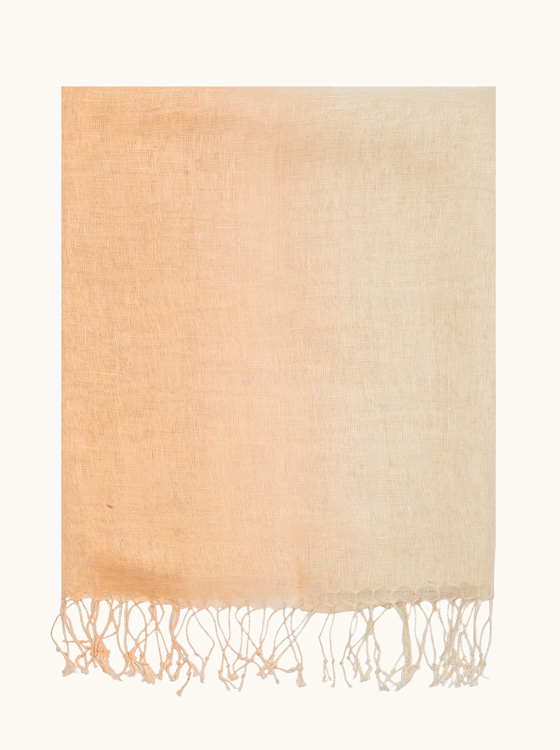 Lekki szal lniany z frędzlami łososiowy  55cm x180cm zdjęcie 2