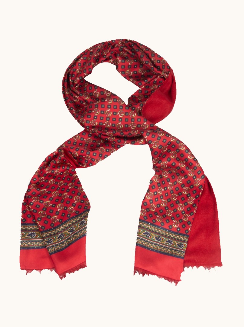 Ekskluzywny szal męski  czerwony w orientalny wzór 26x168 cm zdjęcie 1