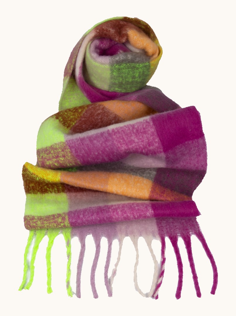 Ciepły szal w kolorową kratę  z frędzlami  40x180 cm zdjęcie 1