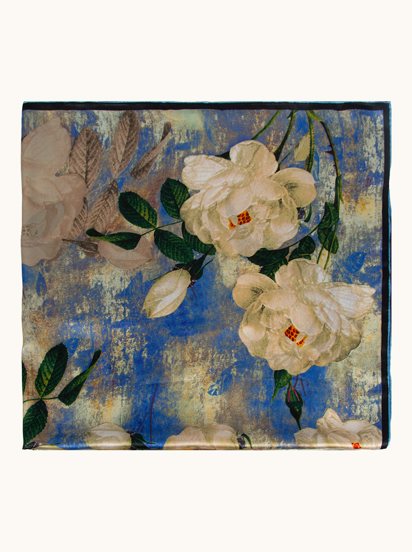Mała apaszka jedwabna damska gawroszka w malarskie kwiaty 53cm x 53cm zdjęcie 2